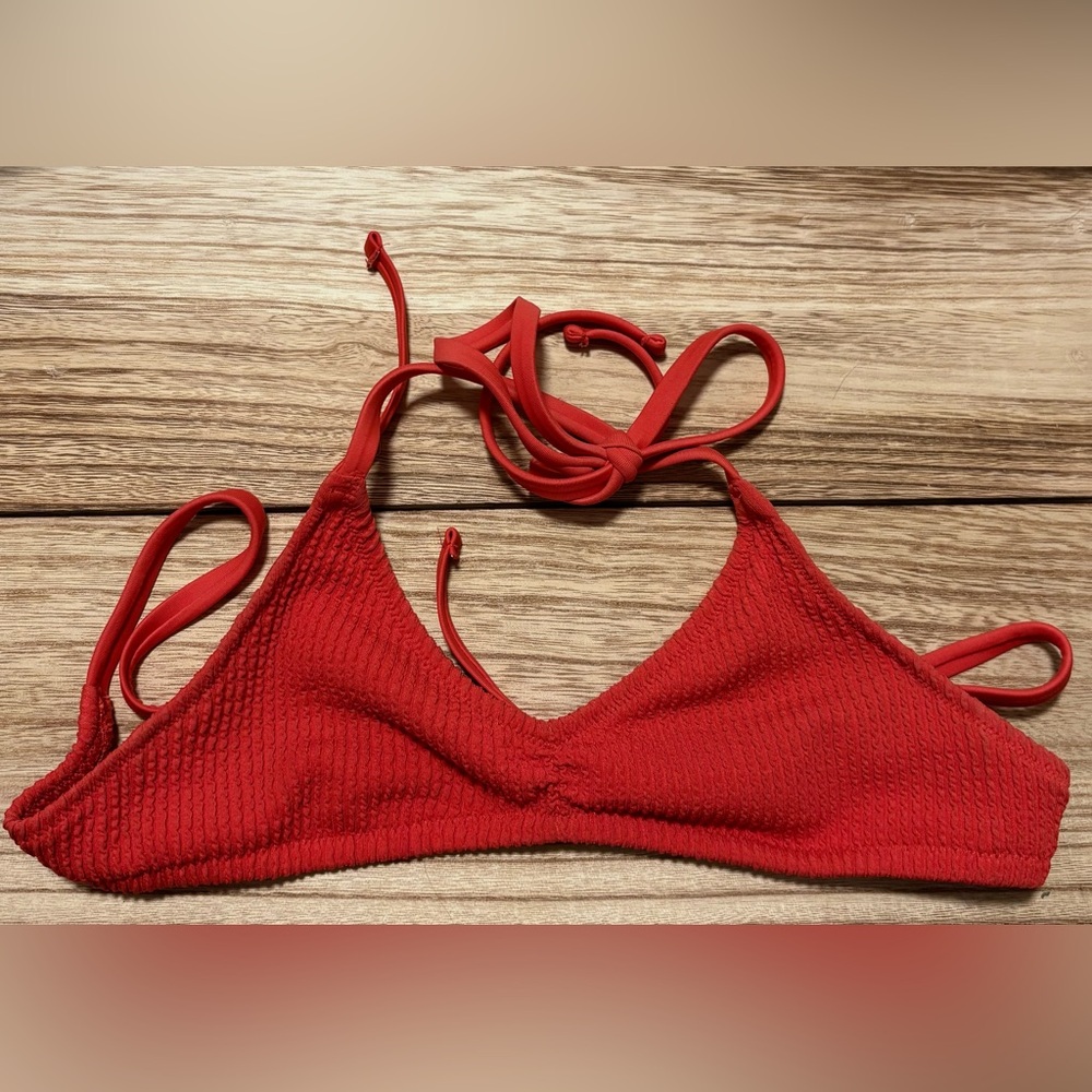 Aerie Red Ribbed Bralette with Adjustable Straps